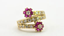 Load image into Gallery viewer, 2678: Vintage 18ct Natural Diamonds Rubies Flower Head Bypass Ring- Sparkling statement