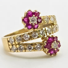 Load image into Gallery viewer, 2678: Vintage 18ct Natural Diamonds Rubies Flower Head Bypass Ring- Sparkling statement