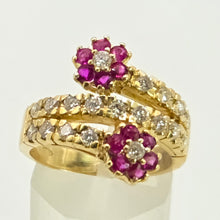 Load image into Gallery viewer, 2678: Vintage 18ct Natural Diamonds Rubies Flower Head Bypass Ring- Sparkling statement