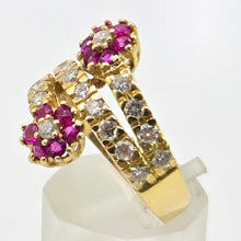 Load image into Gallery viewer, 2678: Vintage 18ct Natural Diamonds Rubies Flower Head Bypass Ring- Sparkling statement