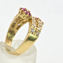 Load image into Gallery viewer, 2678: Vintage 18ct Natural Diamonds Rubies Flower Head Bypass Ring- Sparkling statement