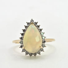 Load image into Gallery viewer, 2899: Vintage 9ct Gold Pear Cut White Opal 21 Natural Diamonds Ring