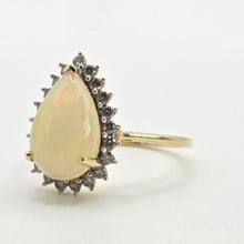 Load image into Gallery viewer, 2899: Vintage 9ct Gold Pear Cut White Opal 21 Natural Diamonds Ring