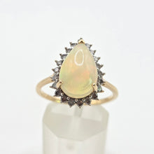 Load image into Gallery viewer, 2899: Vintage 9ct Gold Pear Cut White Opal 21 Natural Diamonds Ring