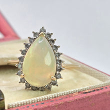 Load image into Gallery viewer, 2899: Vintage 9ct Gold Pear Cut White Opal 21 Natural Diamonds Ring