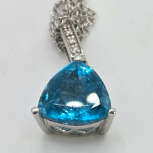 Load image into Gallery viewer, 2977: Vintage & Heavy 18ct White Gold Swiss Blue Topaz 5 Diamonds Pendant