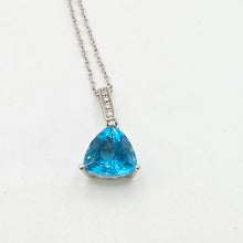 Load image into Gallery viewer, 2977: Vintage & Heavy 18ct White Gold Swiss Blue Topaz 5 Diamonds Pendant