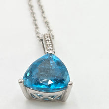Load image into Gallery viewer, 2977: Vintage & Heavy 18ct White Gold Swiss Blue Topaz 5 Diamonds Pendant
