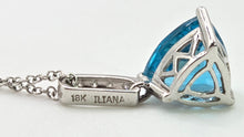 Load image into Gallery viewer, 2977: Vintage & Heavy 18ct White Gold Swiss Blue Topaz 5 Diamonds Pendant