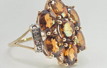 Load image into Gallery viewer, 2981: Vintage Statement Orange Topaz Natural Diamonds Cluster Ring