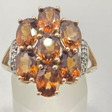 Load image into Gallery viewer, 2981: Vintage Statement Orange Topaz Natural Diamonds Cluster Ring