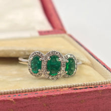 Load image into Gallery viewer, 2986: Vintage Platinum Emeralds Diamonds Dress Ring- Sensational