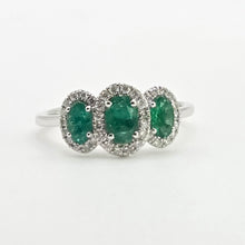 Load image into Gallery viewer, 2986: Vintage Platinum Emeralds Diamonds Dress Ring- Sensational