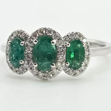 Load image into Gallery viewer, 2986: Vintage Platinum Emeralds Diamonds Dress Ring- Sensational