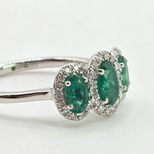 Load image into Gallery viewer, 2986: Vintage Platinum Emeralds Diamonds Dress Ring- Sensational