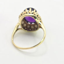 Load image into Gallery viewer, 2585: Vintage 9ct Gold Lilac Cabochon Amethyst Seed Pearls Cocktail Ring