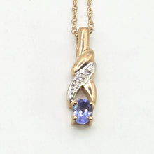 Load image into Gallery viewer, 2754: Vintage 9ct Gold Tanzanite Natural Sparkling Diamonds Pendant & 9ct Chain