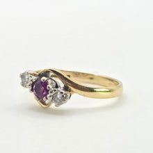 Load image into Gallery viewer, 2846: Vintage 18t Gold Ruby & Natural Diamonds Bypass Ring