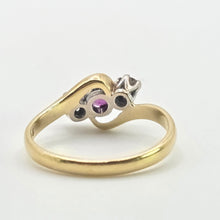 Load image into Gallery viewer, 2846: Vintage 18t Gold Ruby & Natural Diamonds Bypass Ring