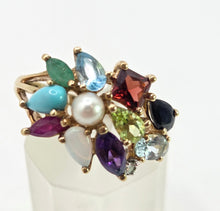 Load image into Gallery viewer, 2848: Vintage 9ct God "Tutti Frutti" Multi-Gemstone Dress Ring