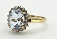 Load image into Gallery viewer, 2849 Vintage 9ct Gold Blue Aquamarine 16 Natural Diamonds Cluster Ring