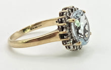 Load image into Gallery viewer, 2849 Vintage 9ct Gold Blue Aquamarine 16 Natural Diamonds Cluster Ring