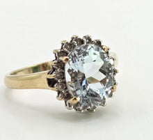 Load image into Gallery viewer, 2849 Vintage 9ct Gold Blue Aquamarine 16 Natural Diamonds Cluster Ring