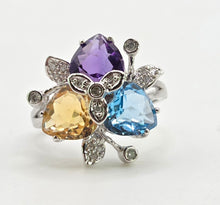 Load image into Gallery viewer, 2852: Vintage 9ct Gold Topaz, Citrine, Amethyst 16 Natural Diamonds Cocktail Ring