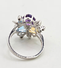 Load image into Gallery viewer, 2852: Vintage 9ct Gold Topaz, Citrine, Amethyst 16 Natural Diamonds Cocktail Ring