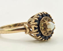 Load image into Gallery viewer, 2858: Vintage 9ct Gold White Opal 12 Blue Sapphires Openwork Ring- From 1971