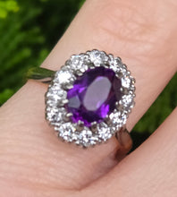 Load image into Gallery viewer, 6397: Vintage: 18ct Gold Platinum Amethyst Diamonds Cluster Ring