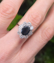 Load image into Gallery viewer, 2898: Vintage 18ct White Gold Natural Diamonds (2.1ct) Sapphire Diana Style Cluster Ring