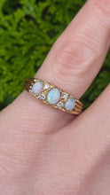 Load image into Gallery viewer, 2969: Vintage 18ct Gold Cabochon White Opals Diamonds Ring- From 1968