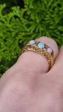 Load image into Gallery viewer, 2969: Vintage 18ct Gold Cabochon White Opals Diamonds Ring- From 1968