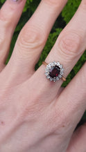 Load image into Gallery viewer, 6426: Vintage 9ct Gold Red Garnet Diamonds Flower Head Ring