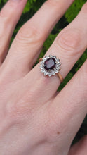 Load image into Gallery viewer, 6426: Vintage 9ct Gold Red Garnet Diamonds Flower Head Ring