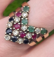 Load image into Gallery viewer, 2974: Vintage 9ct Gold Multi-Precious Gemstones Cocktail Ring- From 1978
