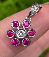 Load image into Gallery viewer, 2647 Vintage: 18ct Gold Rubies Diamond Flower Head Pendant