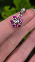 Load image into Gallery viewer, 2647 Vintage: 18ct Gold Rubies Diamond Flower Head Pendant