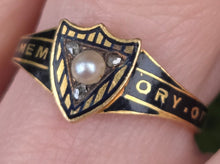 Load image into Gallery viewer, 2668: Antique 18ct Gold Diamonds Seed Pearl "In Memory of " Ring- From 1865
