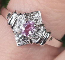 Load image into Gallery viewer, 6428- Vintage 9ct White Gold Pink Sapphire 10 Natural Sparkling Diamonds Dress Ring