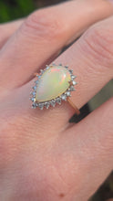 Load image into Gallery viewer, 2899: Vintage 9ct Gold Pear Cut White Opal 21 Natural Diamonds Ring
