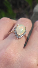 Load image into Gallery viewer, 2899: Vintage 9ct Gold Pear Cut White Opal 21 Natural Diamonds Ring