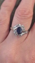 Load image into Gallery viewer, 2686: Vintage Platinum French Blue Sapphire 34 Diamonds Bypass Ring