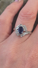 Load image into Gallery viewer, 2686: Vintage Platinum French Blue Sapphire 34 Diamonds Bypass Ring