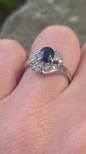 Load image into Gallery viewer, 2686: Vintage Platinum French Blue Sapphire 34 Diamonds Bypass Ring