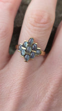 Load image into Gallery viewer, 6219 Vintage: 9ct Gold 9 Chrysoberyl Cats Eyes Geometric Set Ring