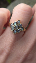 Load image into Gallery viewer, 6219 Vintage: 9ct Gold 9 Chrysoberyl Cats Eyes Geometric Set Ring