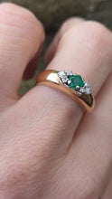 Load image into Gallery viewer, 2078 Vintage; 18ct Gold Emerald & Natural Diamonds Trefoil Set Ring