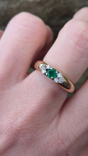 Load image into Gallery viewer, 2078 Vintage; 18ct Gold Emerald & Natural Diamonds Trefoil Set Ring
